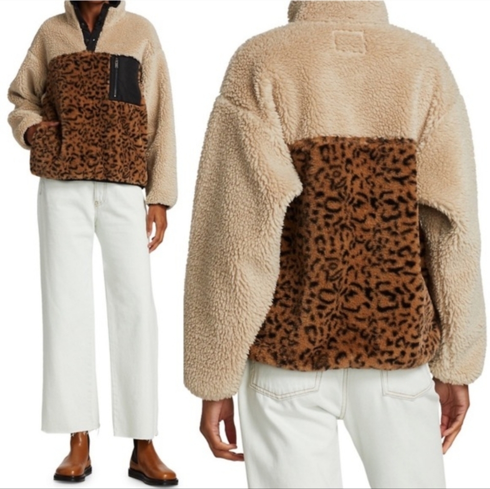 Rails Saga Print Blocked Faux Fur Sweater Jacket Size XL